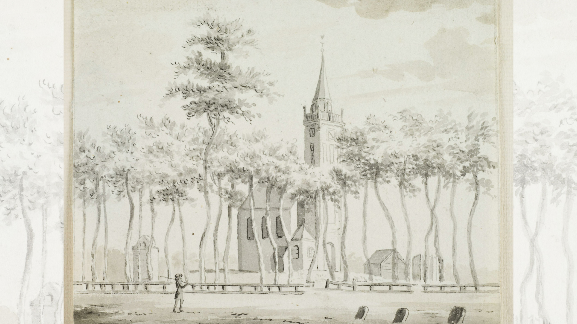 Tekening kerk middenbeemster met grafstenen